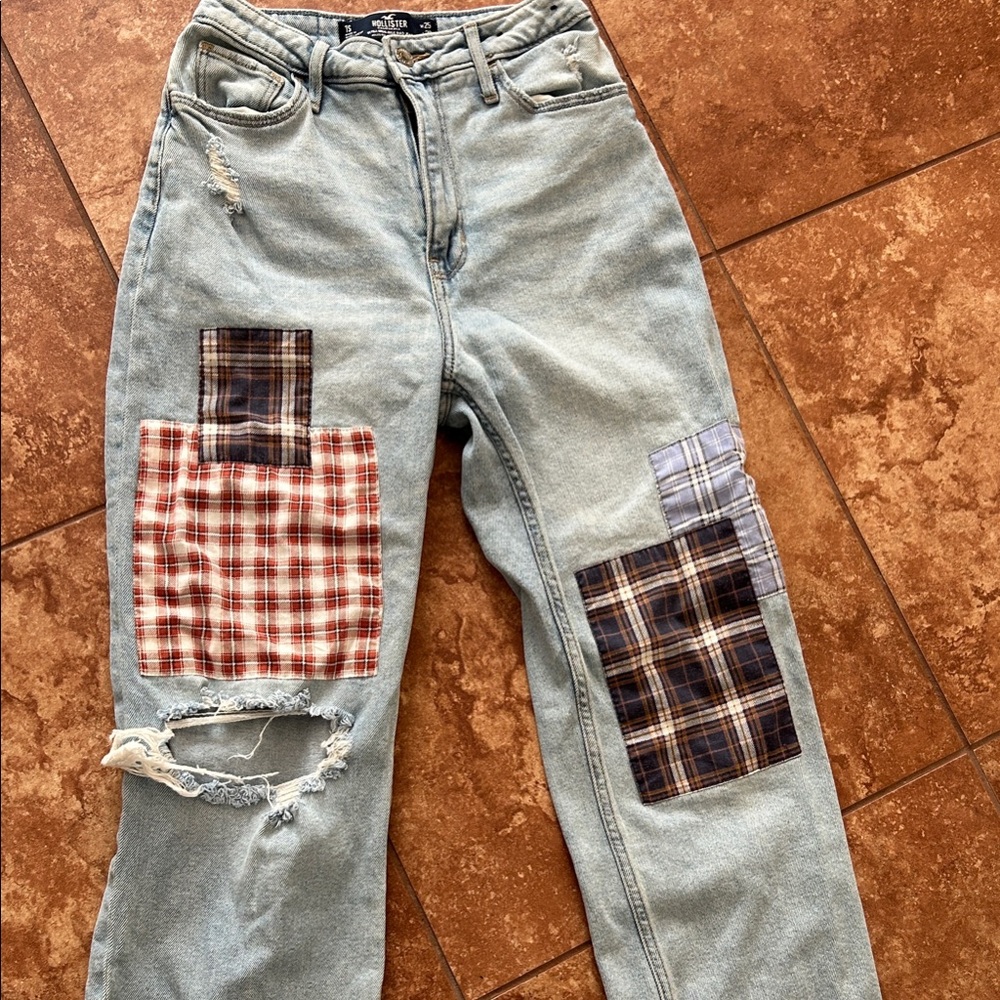 Hollister Light Blue High-Rise patch work Jeans